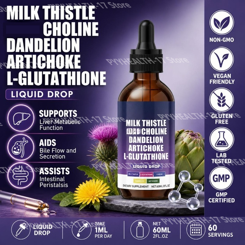 Herbal Wellness Liquid - Googeer Gouttes liquides de Chardon-Marie, Choline,